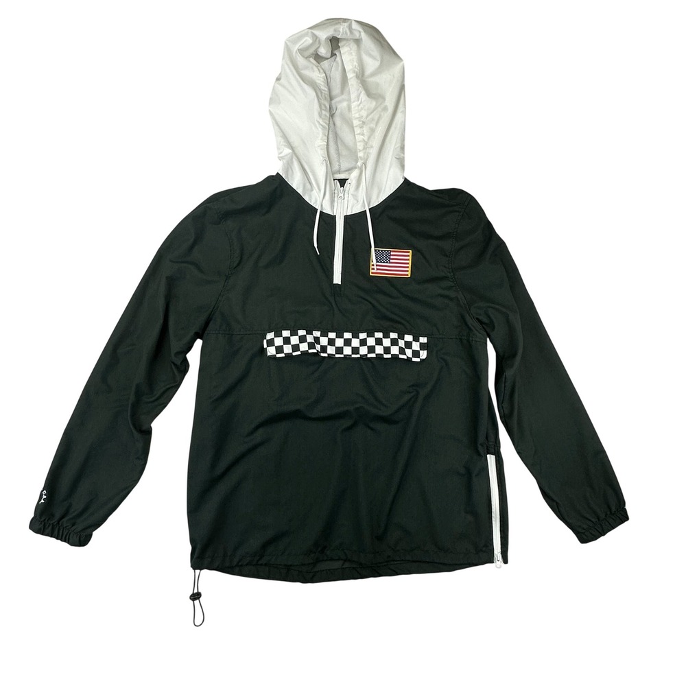BKC Windbreaker‎ Mens XXL Regular Black White Anorak Flag Checkered Polyester